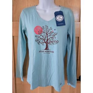 Life Is Good Womens XS Stay Positive Long Sleeve V-Neck Tee